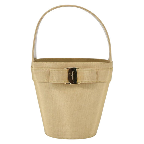 Salvatore Ferragamo Vala Hand Bag Canvas Yellow Gold Auth BA8424