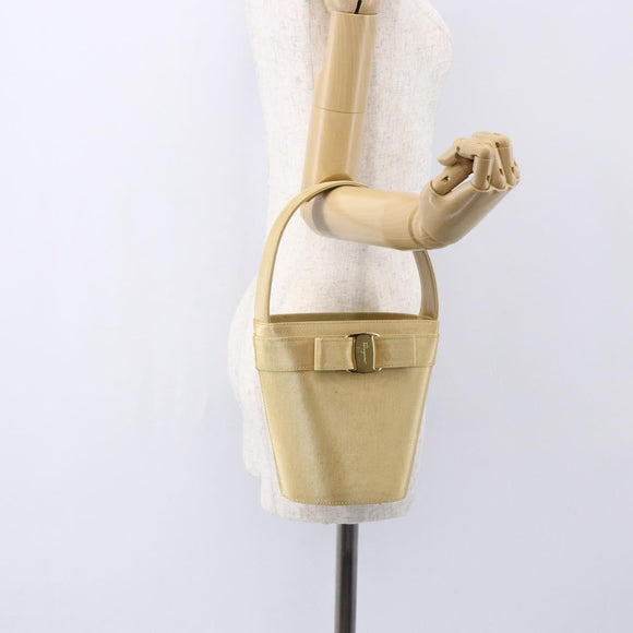 Salvatore Ferragamo Vala Hand Bag Canvas Yellow Gold Auth BA8424