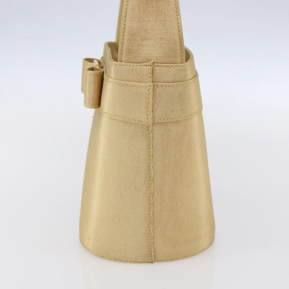 Salvatore Ferragamo Vala Hand Bag Canvas Yellow Gold Auth BA8424