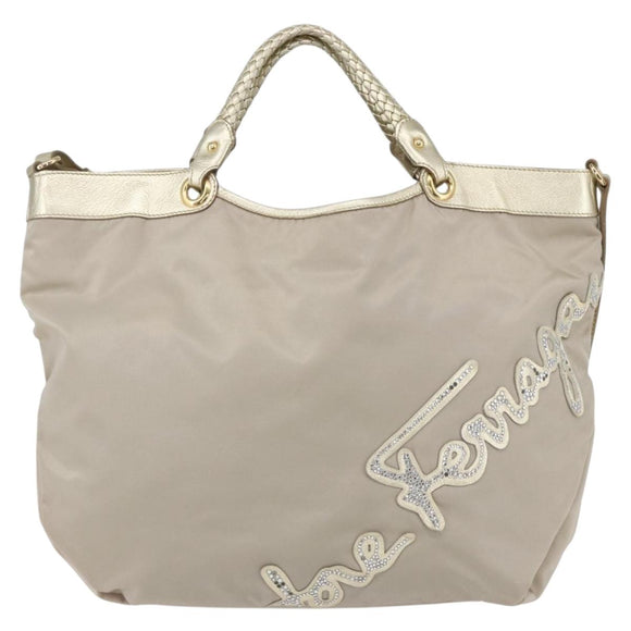 Salvatore Ferragamo Hand Bag Nylon 2way Gold Auth BA8425