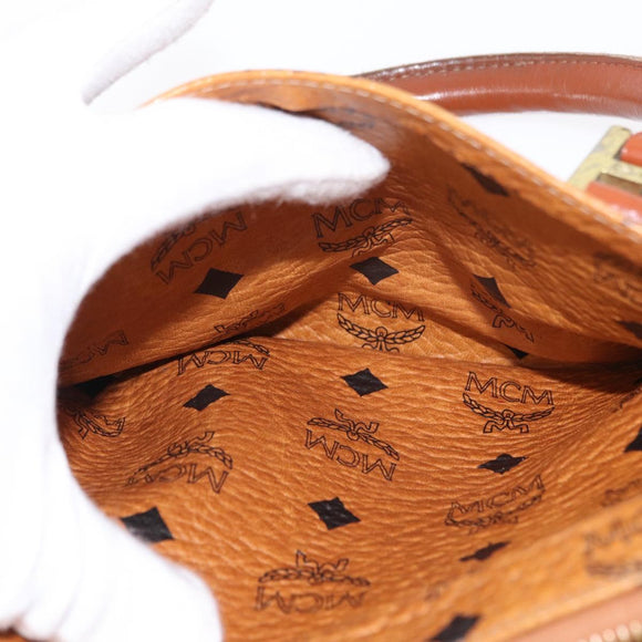 MCM Logogram Vicetos Hand Bag PVC Leather Brown Gold Auth BA8427