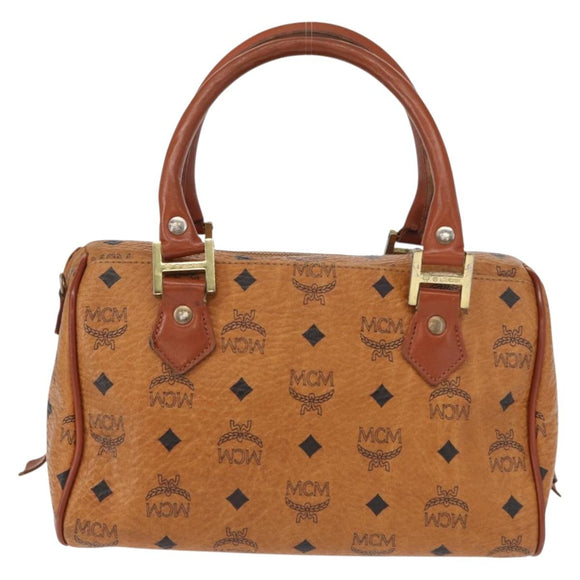 MCM Logogram Vicetos Hand Bag PVC Leather Brown Gold Auth BA8427