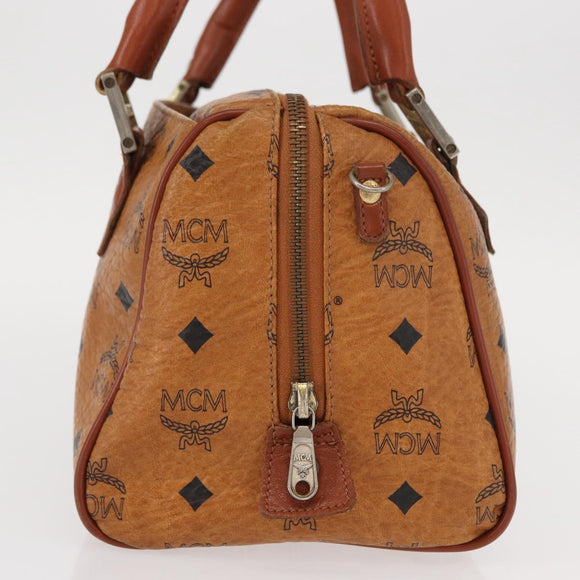 MCM Logogram Vicetos Hand Bag PVC Leather Brown Gold Auth BA8427