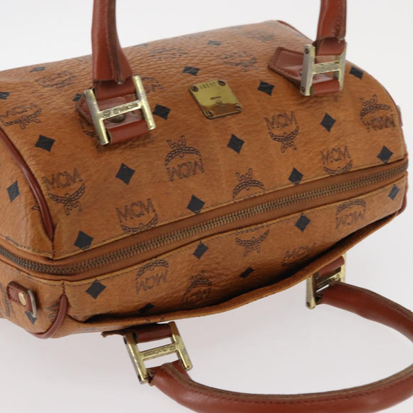 MCM Logogram Vicetos Hand Bag PVC Leather Brown Gold Auth BA8427