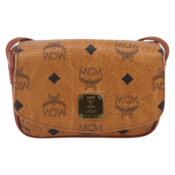 MCM Logogram Vicetos Shoulder Bag PVC Leather Brown Gold Auth BA8429