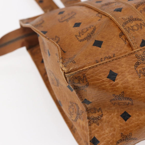 MCM Logogram Vicetos Tote Bag PVC Leather Brown Gold Auth BA8430