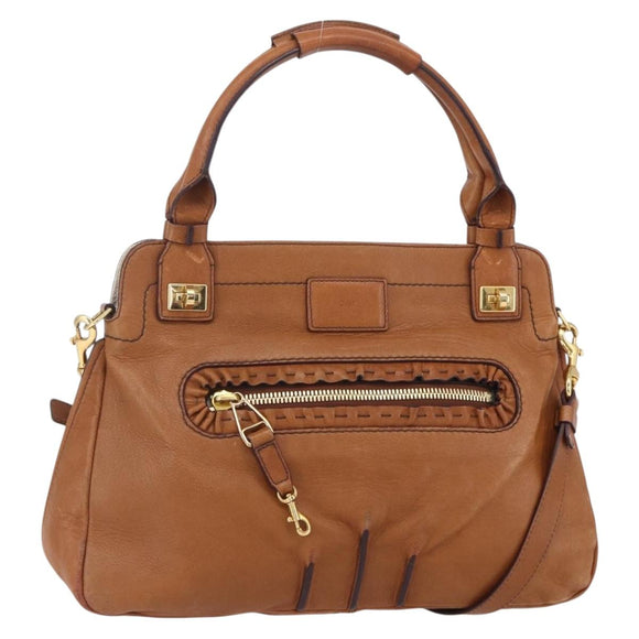 Chloe Margaret Hand Bag Leather 2way Brown Gold Auth BA8432