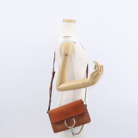 Chloe Fay Shoulder Bag Suede Leather Brown Gold Auth BA8434