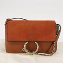 Chloe Fay Shoulder Bag Suede Leather Brown Gold Auth BA8434-12