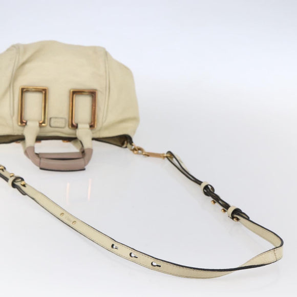 Chloe Etel Hand Bag Leather 2way White Gold Auth BA8435
