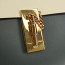 Chloe Chain Drew Shoulder Bag Leather Blue Gold Auth BA8436V-15