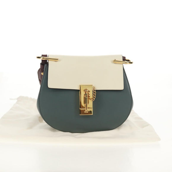 Chloe Chain Drew Shoulder Bag Leather Blue Gold Auth BA8436V