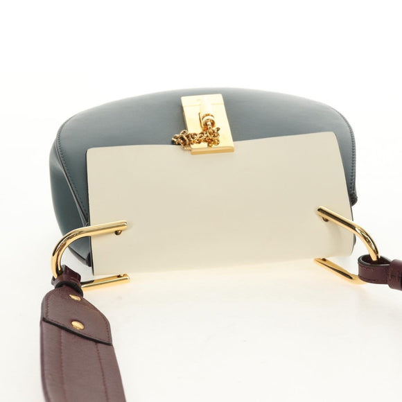 Chloe Chain Drew Shoulder Bag Leather Blue Gold Auth BA8436V