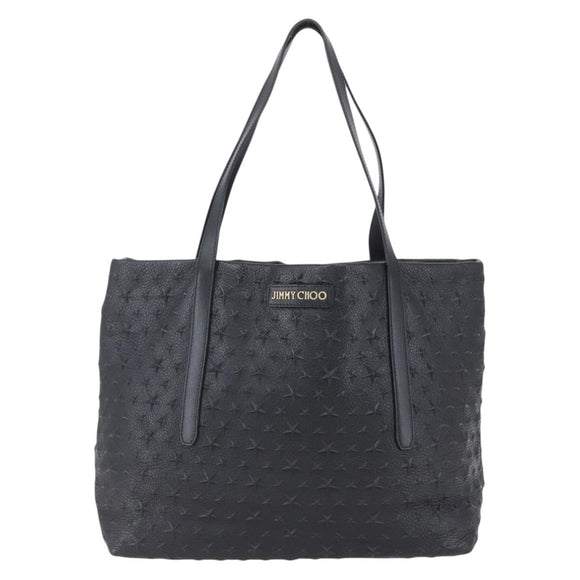 Jimmy Choo Studs Tote Bag Leather Black Gold Auth BA8437