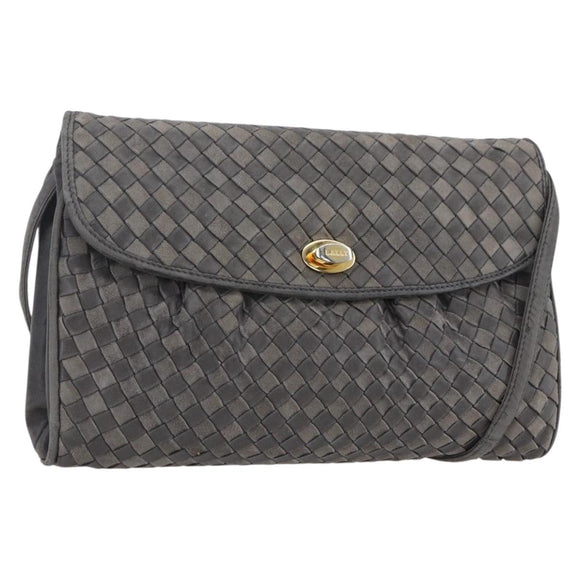 BALLY Shoulder Bag Leather Gray Gold Auth BA8439