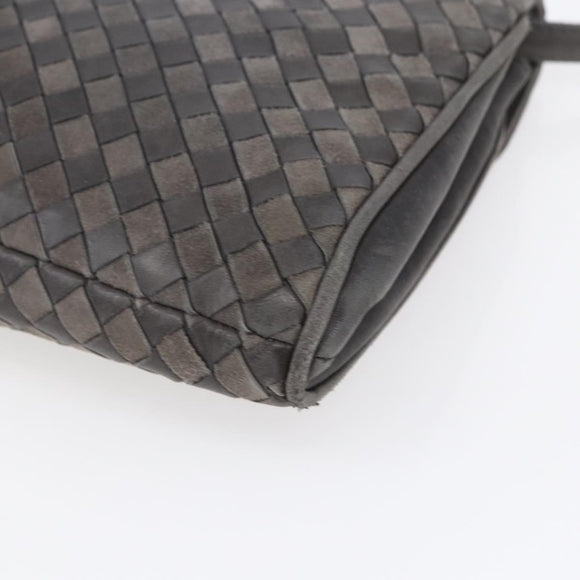 BALLY Shoulder Bag Leather Gray Gold Auth BA8439