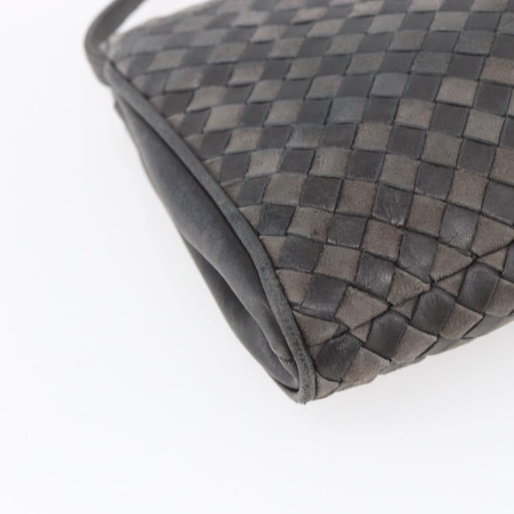 BALLY Shoulder Bag Leather Gray Gold Auth BA8439