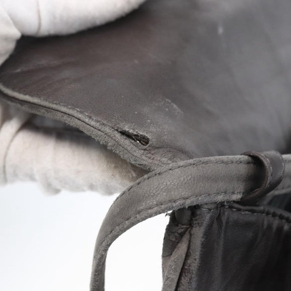 BALLY Shoulder Bag Leather Gray Gold Auth BA8439