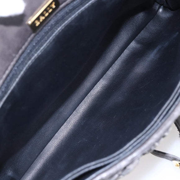 BALLY Shoulder Bag Leather Gray Gold Auth BA8439