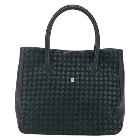 BALLY Hand Bag Leather Green Gold Auth BA8440