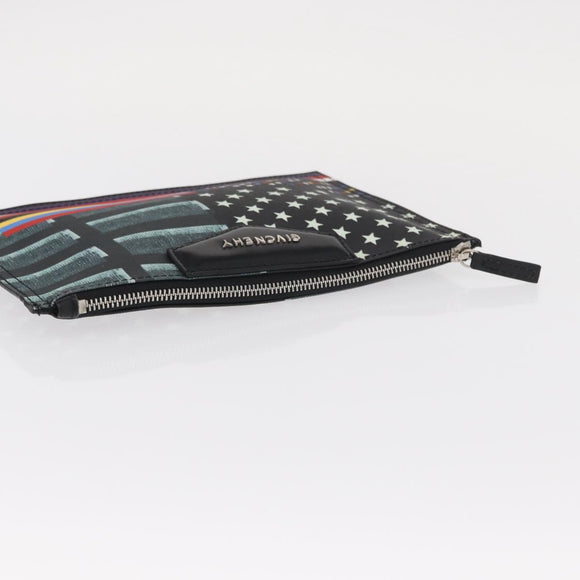 GIVENCHY Clutch Bag Leather Black Silver Auth BA8441