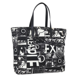 PRADA Tote Bag Nylon White Black Silver Auth BA8444