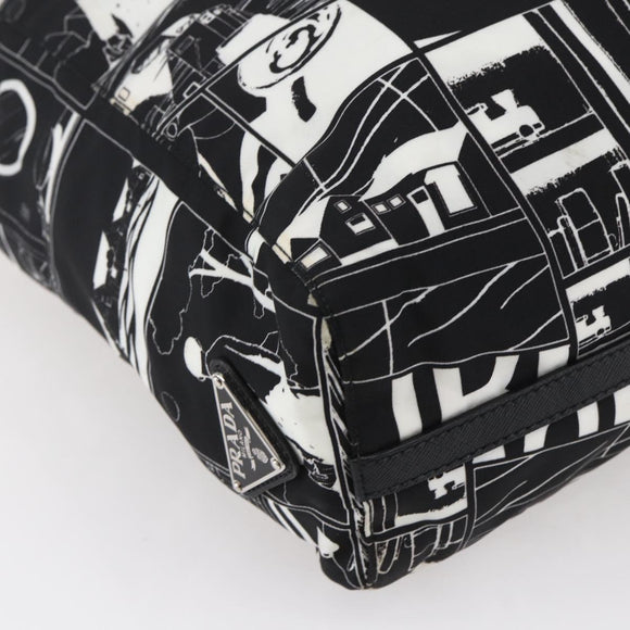 PRADA Tote Bag Nylon White Black Silver Auth BA8444