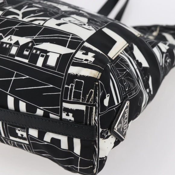 PRADA Tote Bag Nylon White Black Silver Auth BA8444