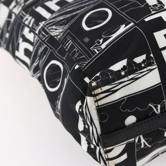 PRADA Tote Bag Nylon White Black Silver Auth BA8444