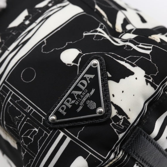 PRADA Tote Bag Nylon White Black Silver Auth BA8444