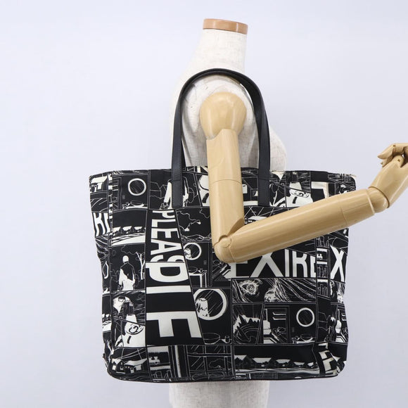 PRADA Tote Bag Nylon White Black Silver Auth BA8444