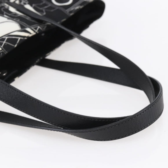 PRADA Tote Bag Nylon White Black Silver Auth BA8444