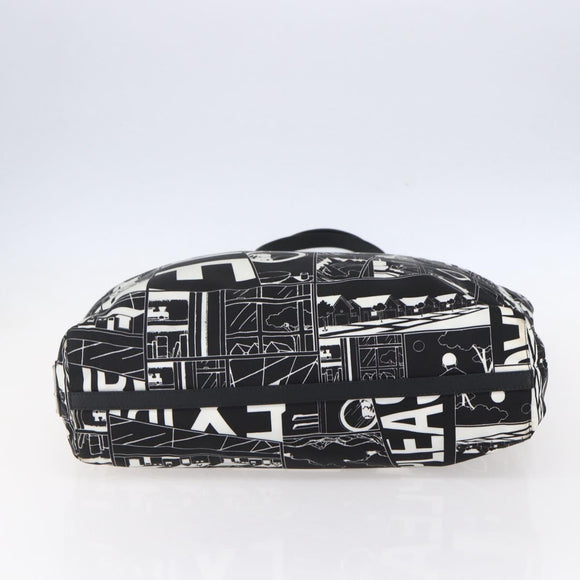 PRADA Tote Bag Nylon White Black Silver Auth BA8444