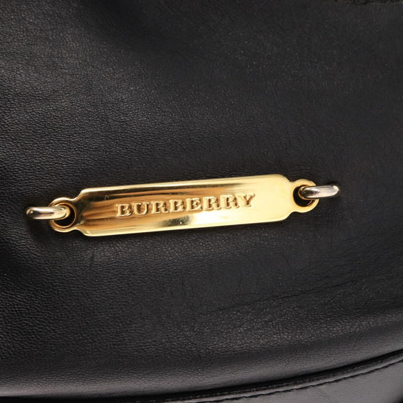 BURBERRY Tote Bag Leather Black Gold Auth BA8445