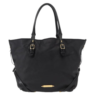 BURBERRY Tote Bag Leather Black Gold Auth BA8445 - 0