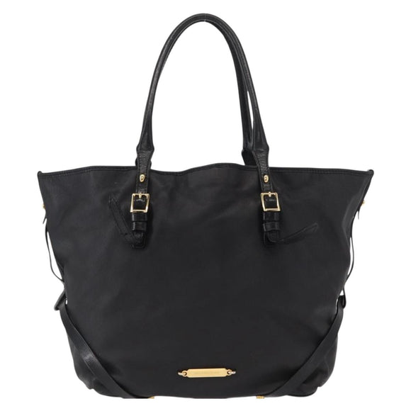 BURBERRY Tote Bag Leather Black Gold Auth BA8445