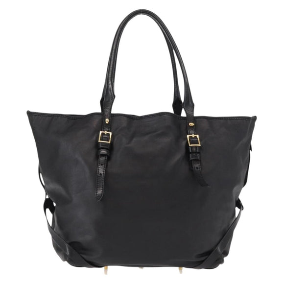 BURBERRY Tote Bag Leather Black Gold Auth BA8445