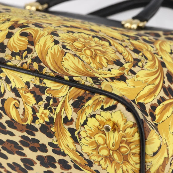 Gianni Versace Hand Bag Leather Yellow Black Auth BA8446