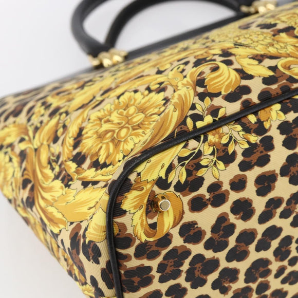 Gianni Versace Hand Bag Leather Yellow Black Auth BA8446