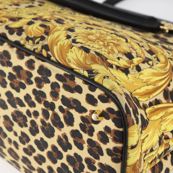 Gianni Versace Hand Bag Leather Yellow Black Auth BA8446