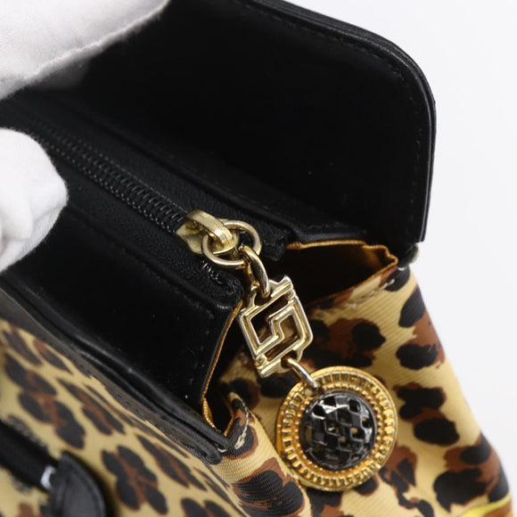 Gianni Versace Hand Bag Leather Yellow Black Auth BA8446