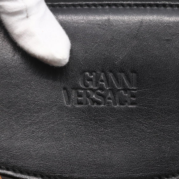 Gianni Versace Hand Bag Leather Yellow Black Auth BA8446