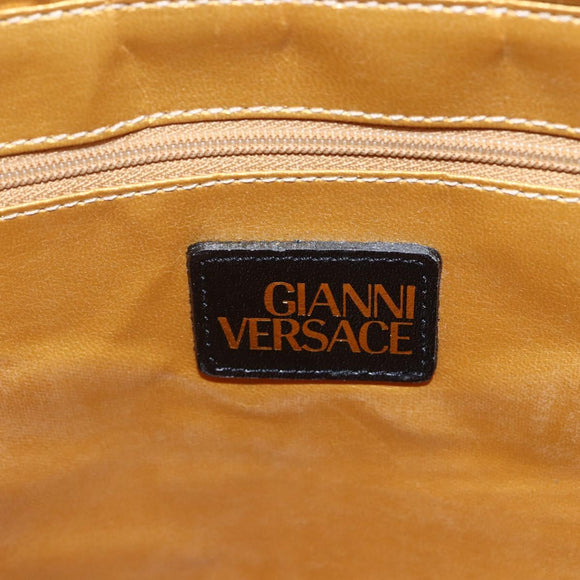 Gianni Versace Hand Bag Leather Yellow Black Auth BA8446