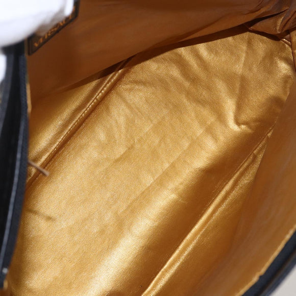 Gianni Versace Hand Bag Leather Yellow Black Auth BA8446