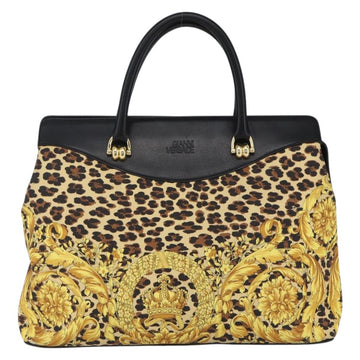 Gianni Versace Hand Bag Leather Yellow Black Auth BA8446 - 0