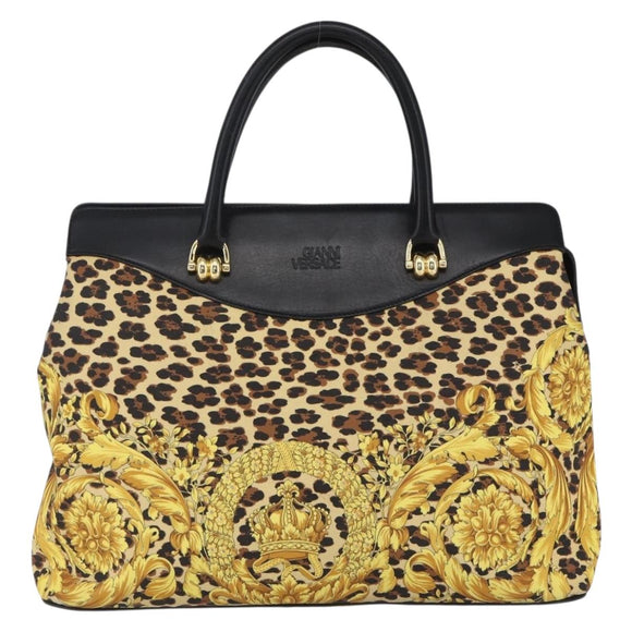 Gianni Versace Hand Bag Leather Yellow Black Auth BA8446