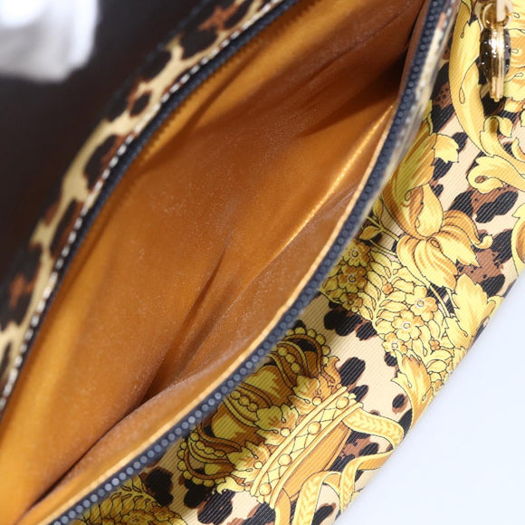 Gianni Versace Hand Bag Leather Yellow Black Auth BA8446