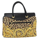 Gianni Versace Hand Bag Leather Yellow Black Auth BA8446-3