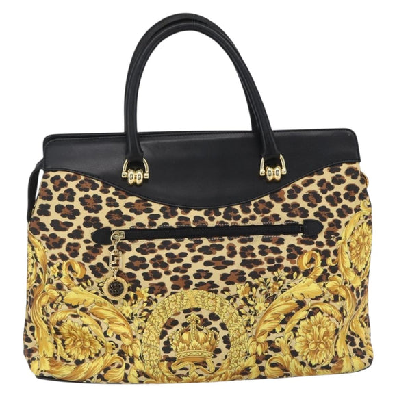 Gianni Versace Hand Bag Leather Yellow Black Auth BA8446