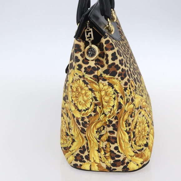 Gianni Versace Hand Bag Leather Yellow Black Auth BA8446